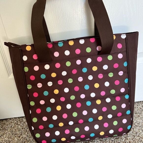 Pottery Barn Brown Polka Dots Travel Tote Bag and Small Toiletry Cosmetic Bag - Picture 8 of 14